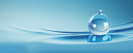 Water drop with droplet and rings on surface bluish backgroundの素材