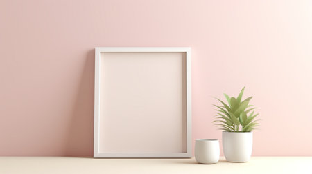 Blank empty picture frame. Artwork template mock-up in interior designの素材