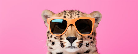 cheetah in sunglass shade glass with copy spaceの素材