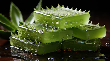 Stack of Aloe vera sliced with gel drippingの素材