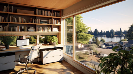 Home office on the second floor of the small houseの素材