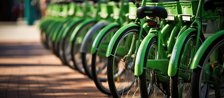 Bicycle sharing systems. Bicycle for rent business. Bicycle for city tour at bike parking stationの素材
