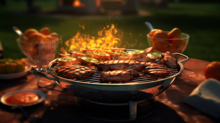 Mouth watering steak and chicken thighs being grilledの素材