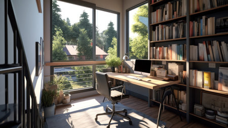 Home office on the second floor of the small houseの素材