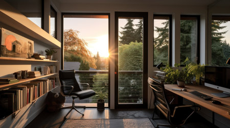 Home office on the second floor of the small houseの素材
