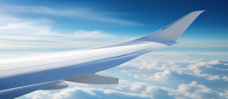 Airplane wing in the blue skyの素材