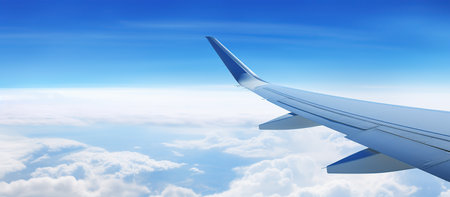 Airplane wing in the blue skyの素材
