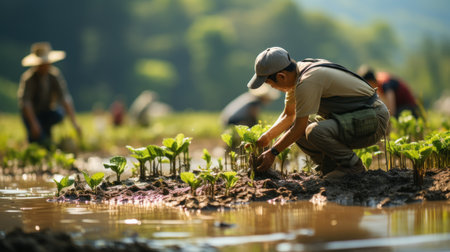 Farmers are planting rice A staple foodの素材