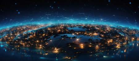 World map composition and global business outline concept. Global network connectionの素材