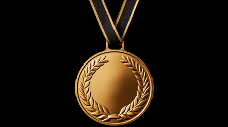 gold medal isolated on blackの素材