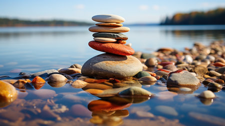 Stack of stones meditation yoga balance on sea shoreの素材