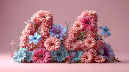 Minimal 3D number "1" decorated with flower, pastel backgroundの素材
