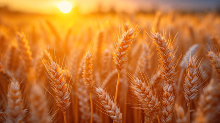 Wheat field. Ears of golden wheat close upの素材