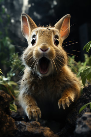 Surprised bunny hugs Earth green nature blurred backgroundの素材