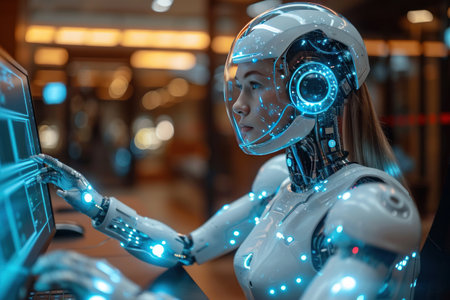 man using technology smart robot AIの素材