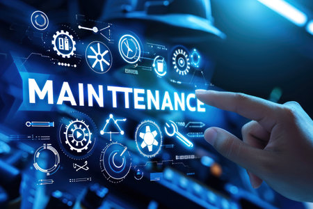 maintenance touchscreen is operated by businessman.の素材