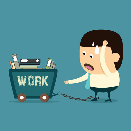 Toil of Businessman, Overworked backlog of work concept のイラスト素材
