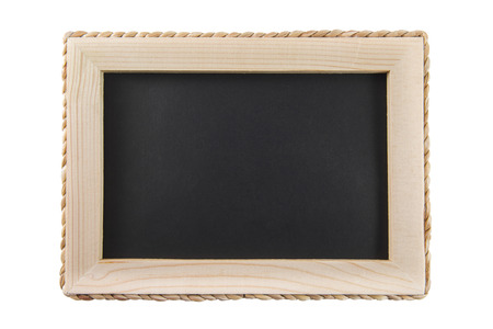 Blackboard with wooden frame isolated on white backgroundの写真素材