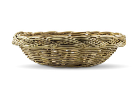Wood wicker tray with white backgroundの写真素材