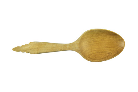 Wooden spoon on white backgroundの写真素材