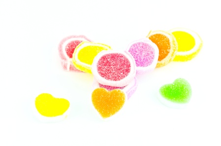 colorful jelly candies isolated on white background, heart, valentineの写真素材