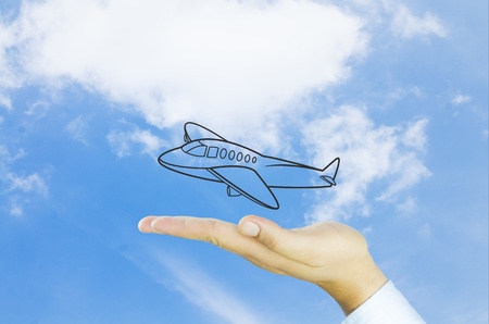  The plane on Human hand represent to everyone can flyの写真素材