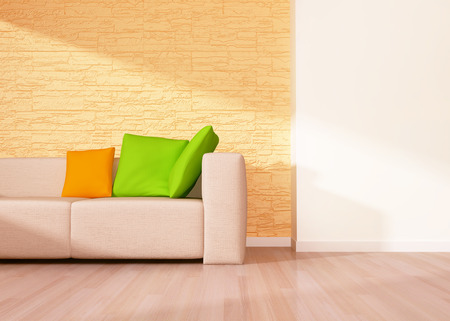 Modern interior of living room with beige sofaの写真素材
