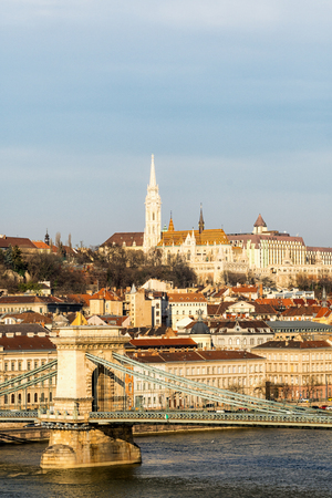 budapest chain bridge at sunriseの写真素材