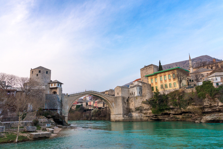 old bridge in Mostar Bosnia and Herzegovinaの写真素材