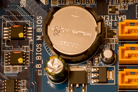 Computer motherboard clock batteryの写真素材