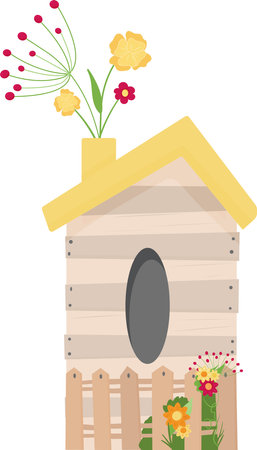 Vector illustration of fantasy birdhouse with flowers.のイラスト素材