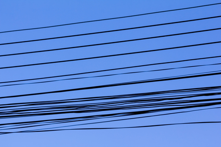 Street Cable Electric with blue sky backgroundの写真素材