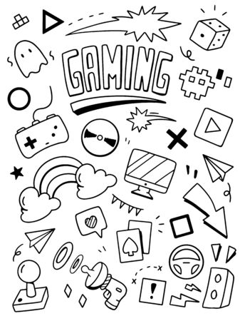 gaming doodle illustration. Doodle design conceptのイラスト素材