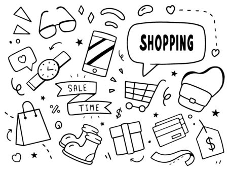 shopping doodle illustration. Doodle design conceptのイラスト素材