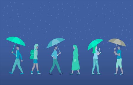 Group Of Hands Holding Umbrellas In  Rain Background.のイラスト素材