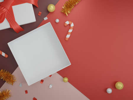 Giftbox  Christmas background. Top view giftbox with space area. 3D renderingの写真素材