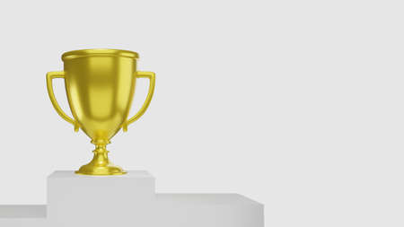 3D Trophy on podium. Empty space with white background 3D renderingの写真素材