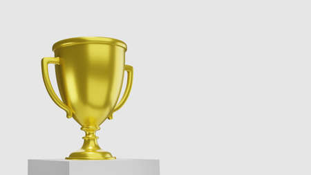 3D Trophy on podium. Empty space with white background 3D renderingの写真素材