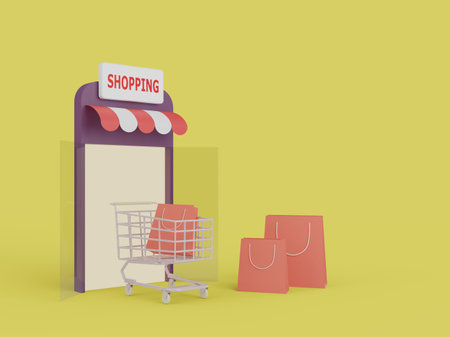 Shopping Online on website. mobile application online shopping. delivery concept. 3D illustrationの写真素材