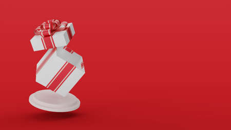 Open giftbox 3d rendering. giftbox on podium with empty area 3d illustrationの写真素材