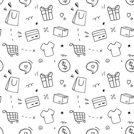 Shopping seamless pattern. Doodle Drawing design concept. Vector illustrationのイラスト素材