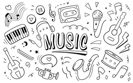 Music vector illustration. Doodle Drawing design conceptのイラスト素材