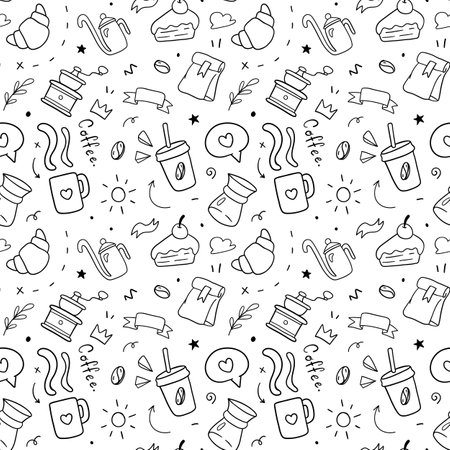 Coffee seamless pattern. Doodle Drawing design concept. Vector illustrationのイラスト素材