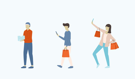 character shopping. People with shopping online and bag. Vector illustrationのイラスト素材