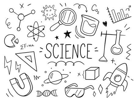 Science drawn hand doodle vector set. vector illustrationのイラスト素材