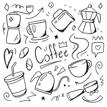 Coffee doodle. drawn hand line. Vector illustrationのイラスト素材