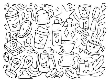 coffee doodle background. vector illustrationのイラスト素材