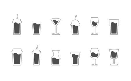 Glass of water icon set. Vector illustrationのイラスト素材