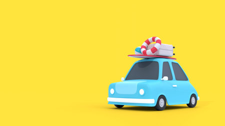 3D Car with equipment for travel. concept of vacation. 3D renderingの写真素材