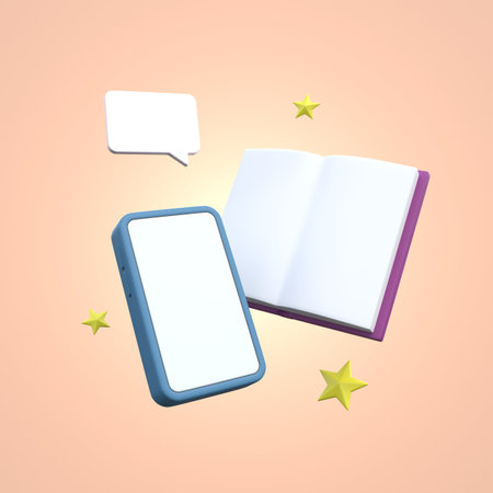 Education concept. Smartphone with Book. 3d rendering.の写真素材